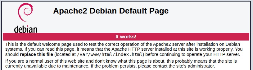 Debian Apache connection successful